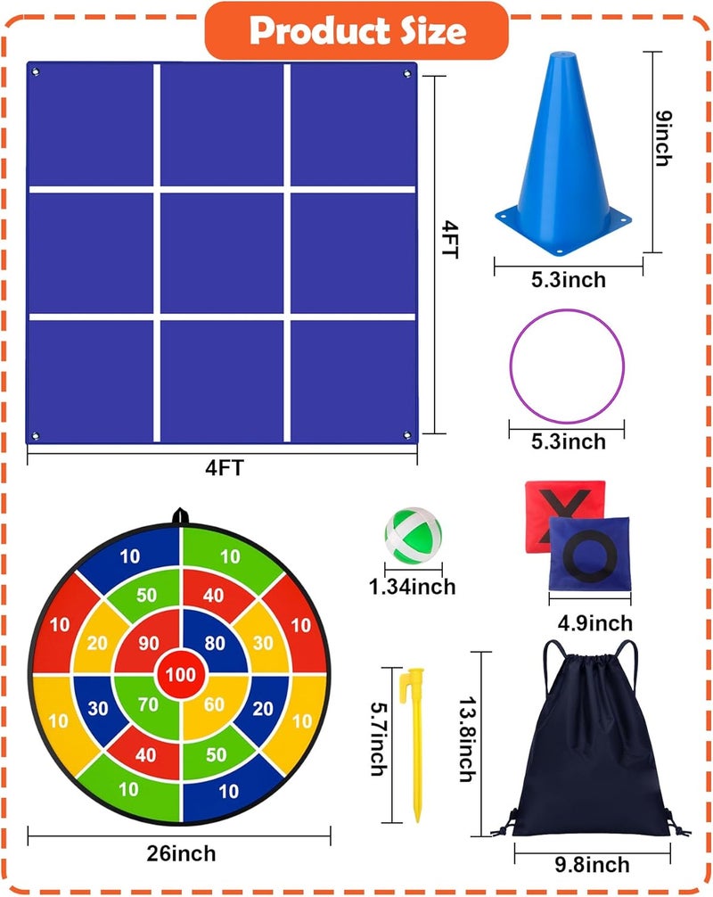 Actgan Carnival Games Set, Giant Tic Tac Toe Games, 4ft x 4ft Double-Sided, 26" Dart Board with Sticky Balls, Soft Plastic Cones Ring Toss Game Set for Kids Adults Family Outdoor Lawn Yard Birthday Party - Image 5